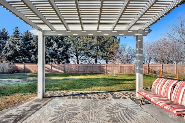 view of patio featuring a pergola