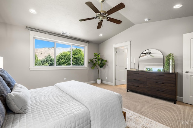 5826 E Playwright St, Boise, ID 83716 - bedroom featuring lofted ceiling, light carpet, recessed lighting, and a ceiling fan
