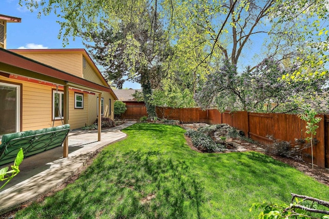 view of yard with a patio and a fenced backyard