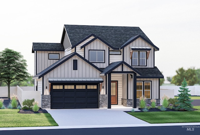 453 N Hiltonhead Way, Eagle, ID 83616 - view of front of home with roof with shingles, concrete driveway, stone siding, and board and batten siding