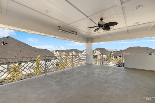 view of patio / terrace featuring a residential view and ceiling fan