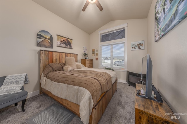 420 Poppy St, Fruitland, ID 83619 - carpeted bedroom featuring lofted ceiling, baseboards, and ceiling fan