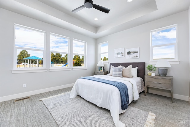 652 N Morning Glory, Eagle, ID 83616 - carpeted bedroom featuring recessed lighting, baseboards, a raised ceiling, ceiling fan, and visible vents