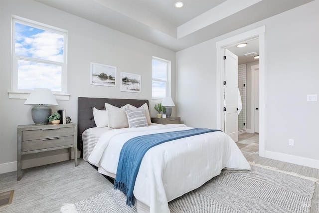 652 N Morning Glory, Eagle, ID 83616 - bedroom featuring light carpet, baseboards, multiple windows, and recessed lighting