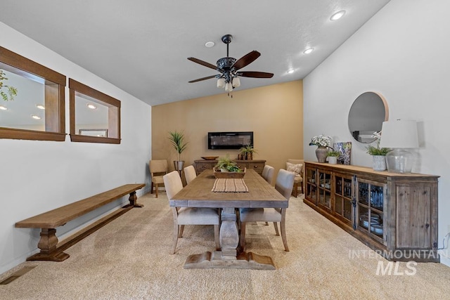 41 Knob Hill Dr, Mccall, ID 83638 - carpeted dining area featuring lofted ceiling, ceiling fan, and recessed lighting