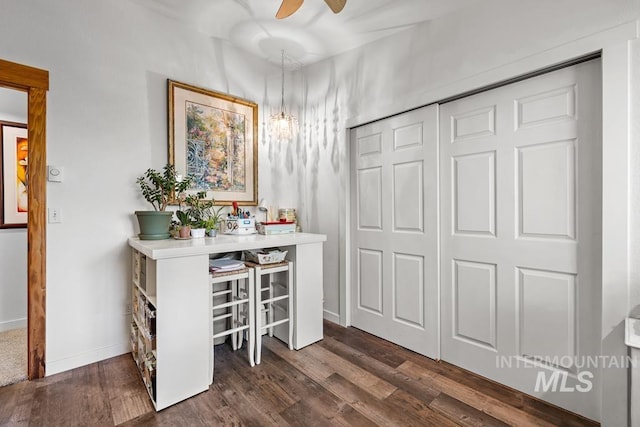 41 Knob Hill Dr, Mccall, ID 83638 - office space with dark wood-style floors, a ceiling fan, and baseboards