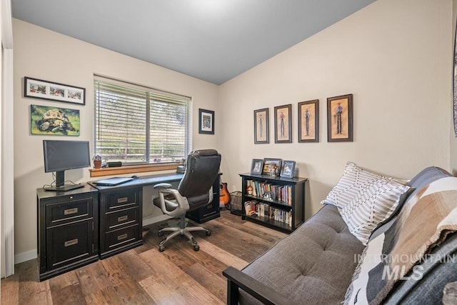 41 Knob Hill Dr, Mccall, ID 83638 - home office with dark wood-type flooring and baseboards