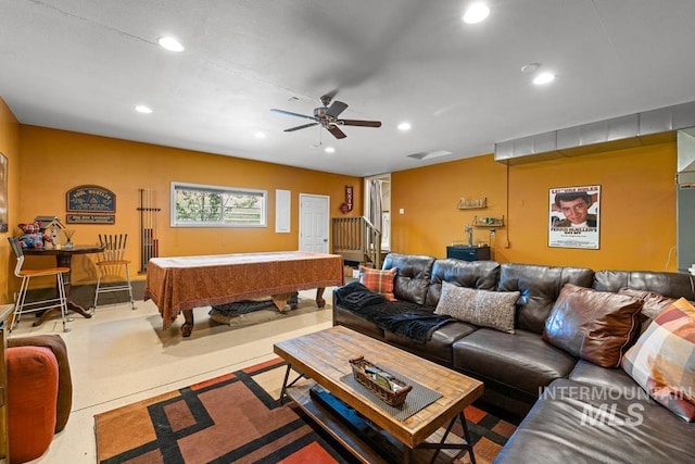 41 Knob Hill Dr, Mccall, ID 83638 - living room with billiards table, recessed lighting, and ceiling fan