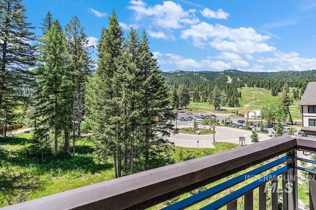 balcony with a forest view