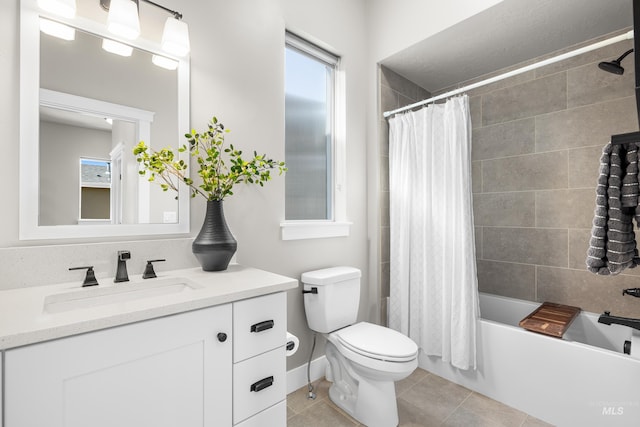 6799 E Warm Springs Ave, Boise, ID 83716 - bathroom featuring vanity, toilet, shower / bath combination with curtain, and plenty of natural light