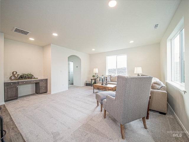 living room with light carpet