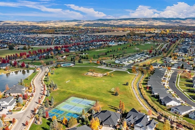 aerial view with a water and mountain view