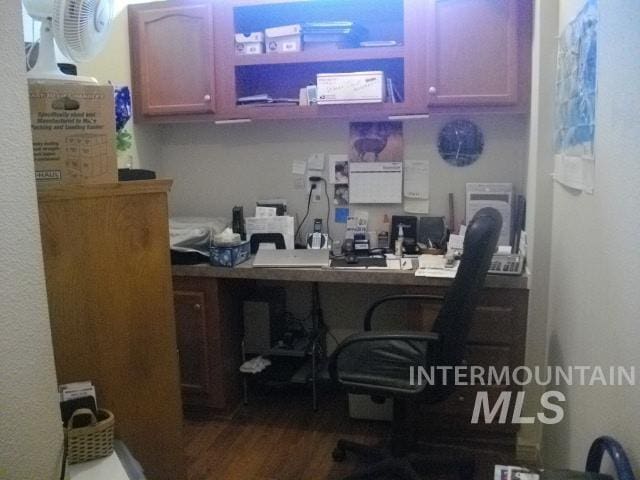 home office featuring hardwood / wood-style flooring