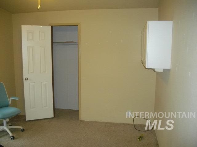 unfurnished bedroom with carpet flooring and a closet