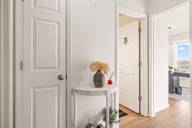 hallway with light wood-style floors