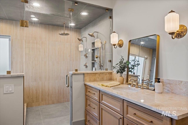 25580 Gooseberry Ln, Caldwell, ID 83607 - full bath with a stall shower, vanity, and tile patterned floors