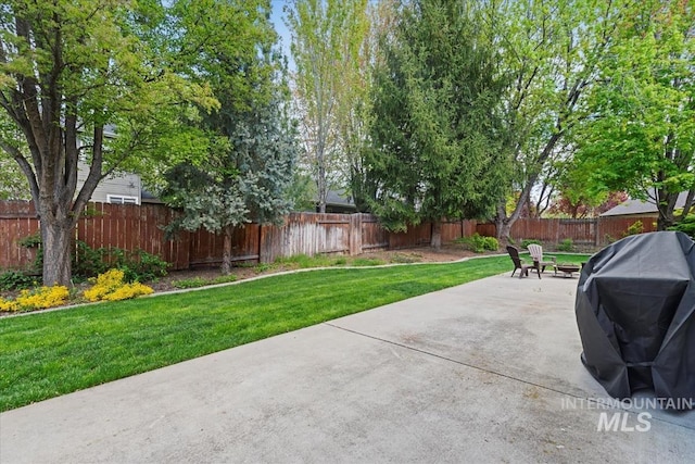 view of patio with a fenced backyard and a grill