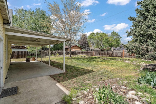 view of yard with a patio and a fenced backyard