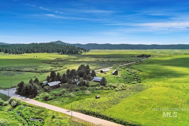 birds eye view of property featuring a mountain view