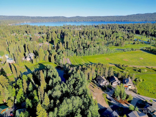 birds eye view of property featuring a water and mountain view