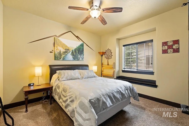 bedroom featuring carpet flooring and ceiling fan