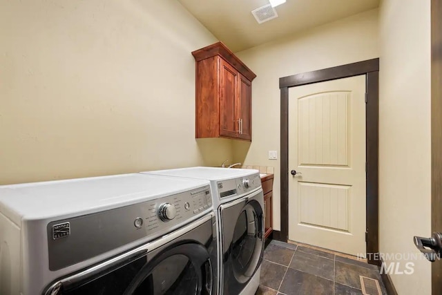 laundry area featuring cabinets and washer and clothes dryer