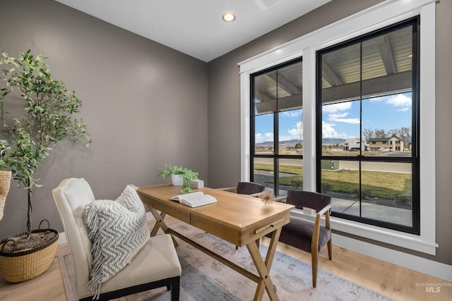 office area featuring recessed lighting and wood finished floors