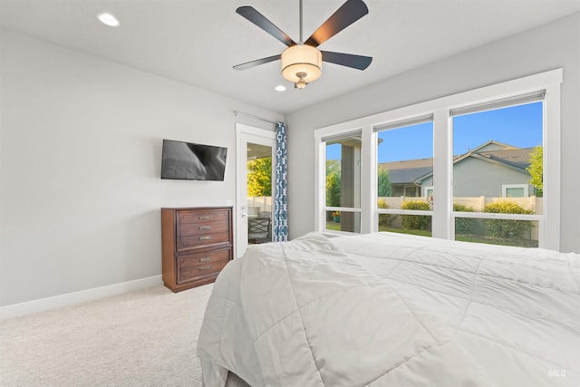 540 E Andes Dr, Kuna, ID 83634 - bedroom featuring carpet flooring, access to exterior, recessed lighting, and ceiling fan
