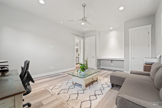 540 E Andes Dr, Kuna, ID 83634 - living area with ceiling fan, recessed lighting, wood finished floors, and an office area