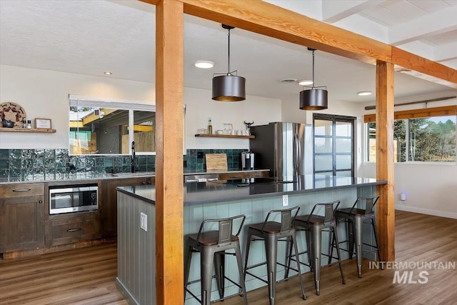 2672 E 4000 N, Twin Falls, ID 83301 - kitchen featuring appliances with stainless steel finishes, a sink, dark wood-style floors, open shelves, and recessed lighting