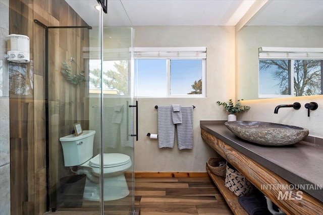 2672 E 4000 N, Twin Falls, ID 83301 - full bathroom featuring toilet, vanity, wood finished floors, and a shower stall