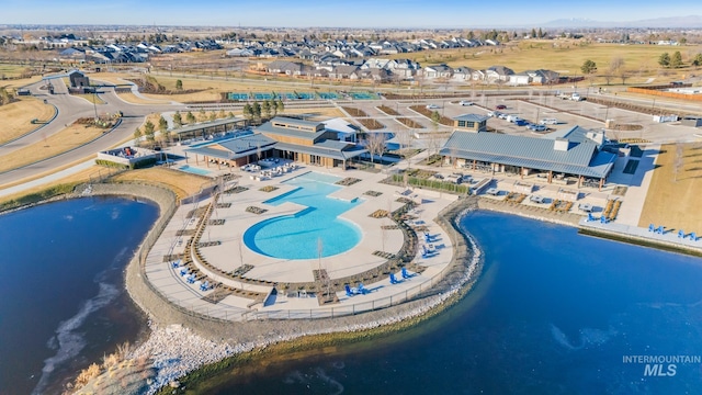 aerial view featuring a water view