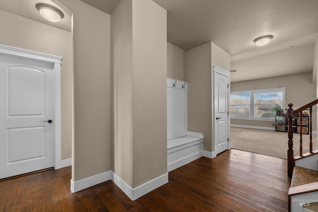 hall featuring dark wood-type flooring