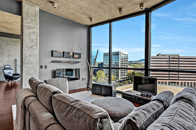 living room featuring hardwood / wood-style flooring, plenty of natural light, and floor to ceiling windows