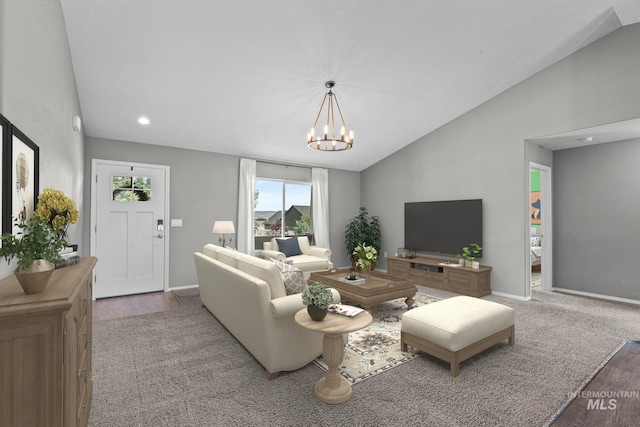 1724 Pioneer Dr, Lewiston, ID 83501 - living area with vaulted ceiling, a chandelier, and recessed lighting