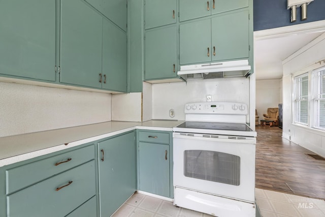1631 Poplar Ave, Twin Falls, ID 83301 - kitchen with under cabinet range hood, light countertops, visible vents, and white electric range
