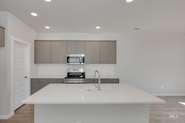 4391 N Magical Creek Ave, Meridian, ID 83646 - kitchen with tasteful backsplash, modern cabinets, a sink, light countertops, and stainless steel appliances