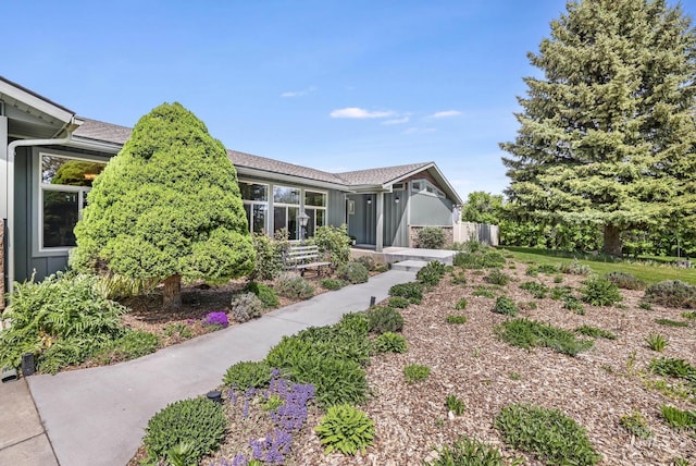 single story home featuring roof with shingles