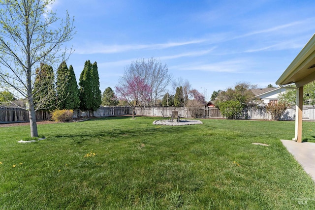 view of yard with a fenced backyard