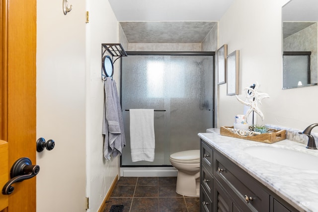 4130 S Ticonderoga Way, Boise, ID 83706 - full bathroom with vanity, a stall shower, toilet, and baseboards
