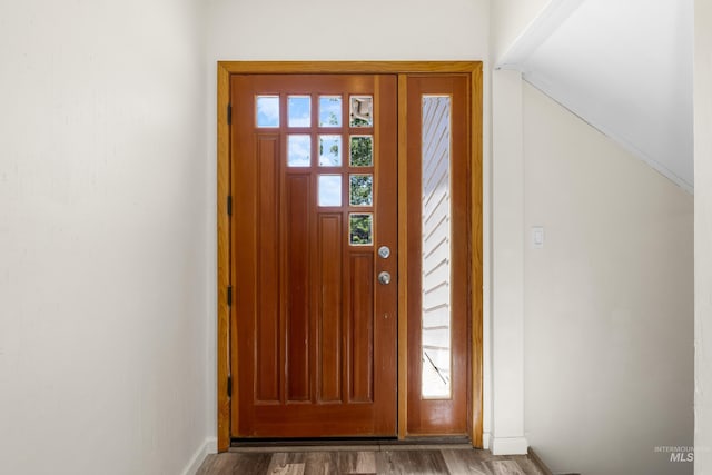 4130 S Ticonderoga Way, Boise, ID 83706 - foyer entrance featuring wood finished floors and baseboards