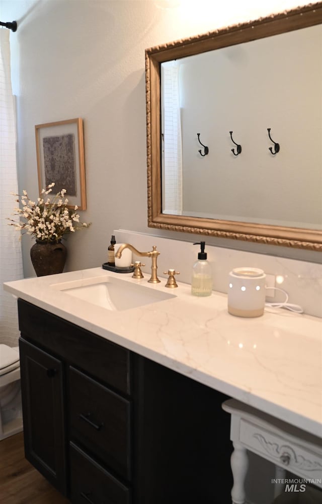 2188 Navigator St, Middleton, ID 83644 - bathroom featuring vanity, toilet, and wood finished floors