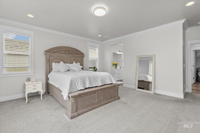 6413 E E Path, Nampa, ID 83687 - bedroom featuring ornamental molding, light carpet, baseboards, multiple windows, and recessed lighting