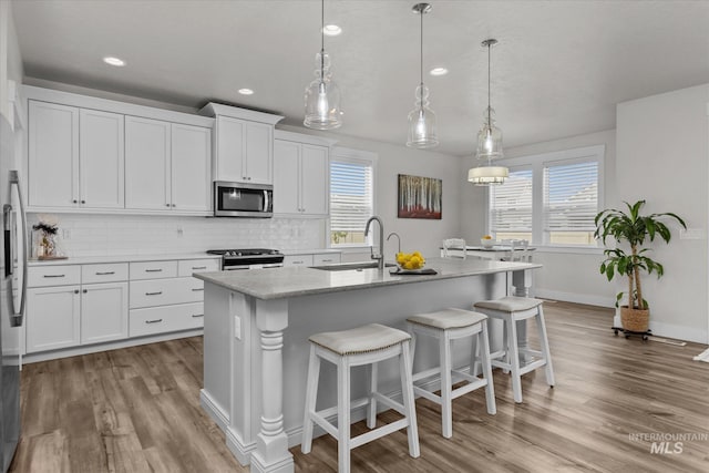 6413 E E Path, Nampa, ID 83687 - kitchen with stainless steel appliances, a sink, light wood finished floors, tasteful backsplash, and healthy amount of natural light