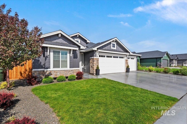 203 S Fusion Ave, Kuna, ID 83634 - craftsman inspired home featuring board and batten siding, stone siding, an attached garage, and concrete driveway