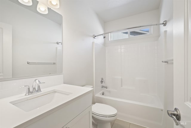 10663 W Catmint, Star, ID 83669 - full bath featuring toilet, vanity, washtub / shower combination, decorative backsplash, and tile patterned floors