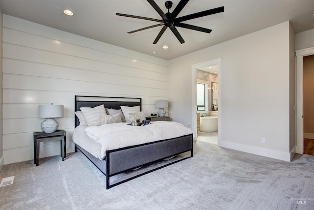 4219 W Thornapple Dr, Meridian, ID 83646 - bedroom with carpet flooring, recessed lighting, ensuite bath, baseboards, and ceiling fan
