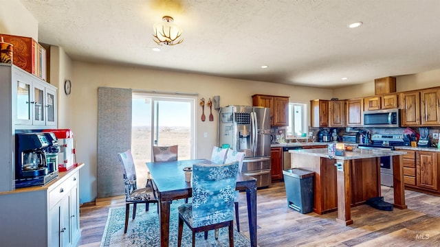 kitchen with plenty of natural light, appliances with stainless steel finishes, and light wood finished floors