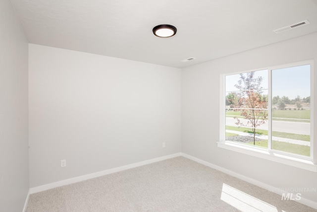 spare room featuring baseboards, a wealth of natural light, carpet flooring, and visible vents