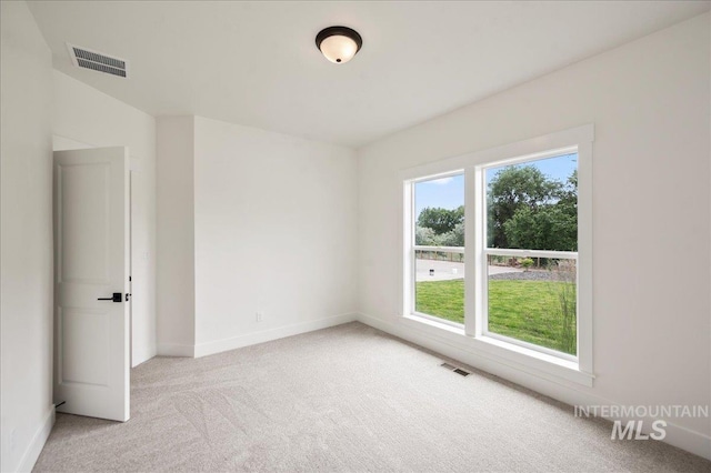 unfurnished room with light colored carpet